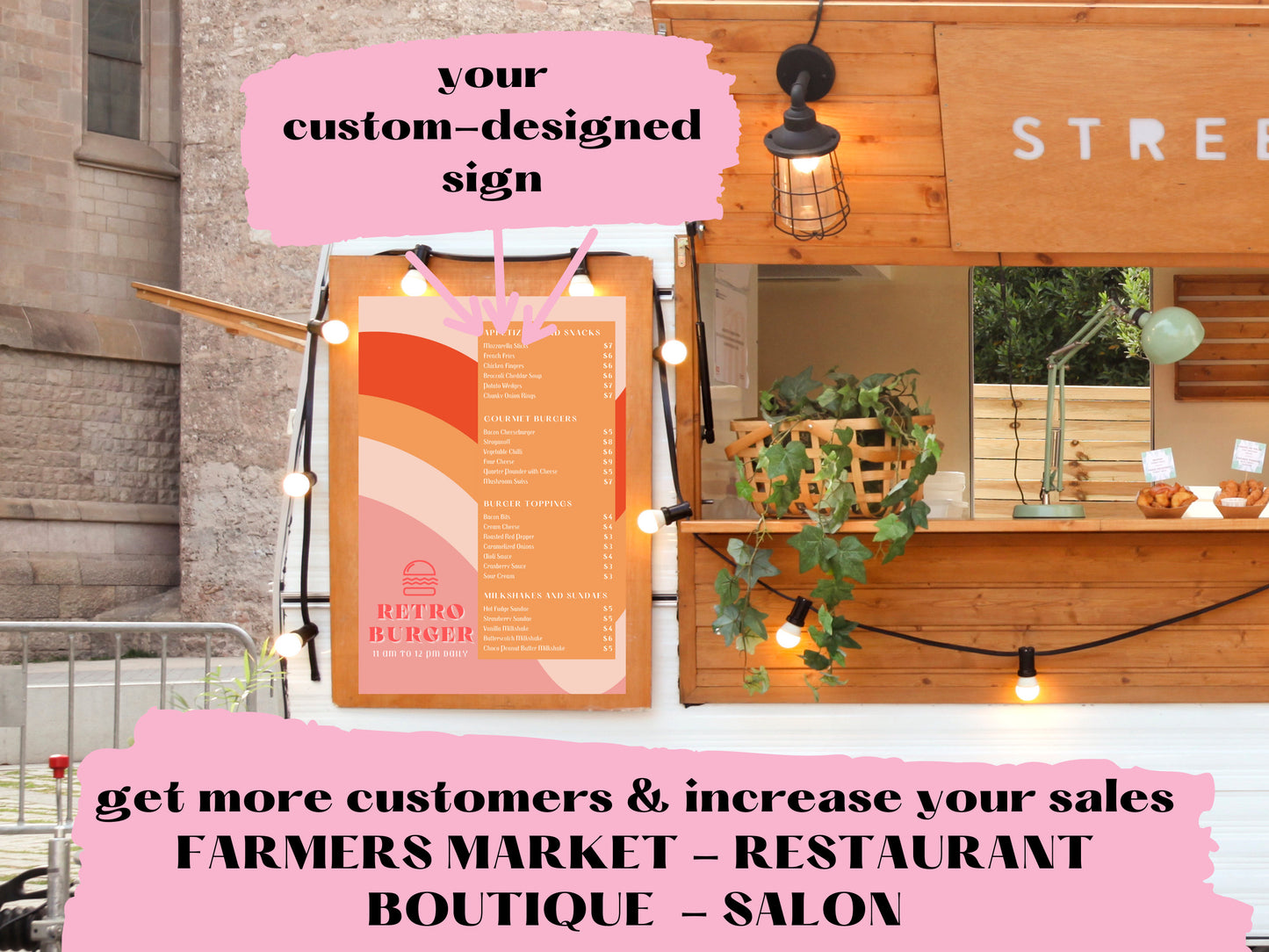 Custom Designed Menu, Marketing and QR Code Signs | Farmer's Market, Sidewalk Signs, Window Signs | Increase Your Traffic and Sales