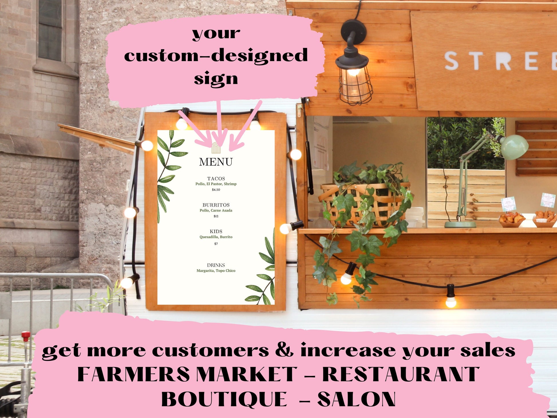 Custom Designed Menu, Marketing and QR Code Signs | Farmer's Market, Sidewalk Signs, Window Signs | Increase Your Traffic and Sales