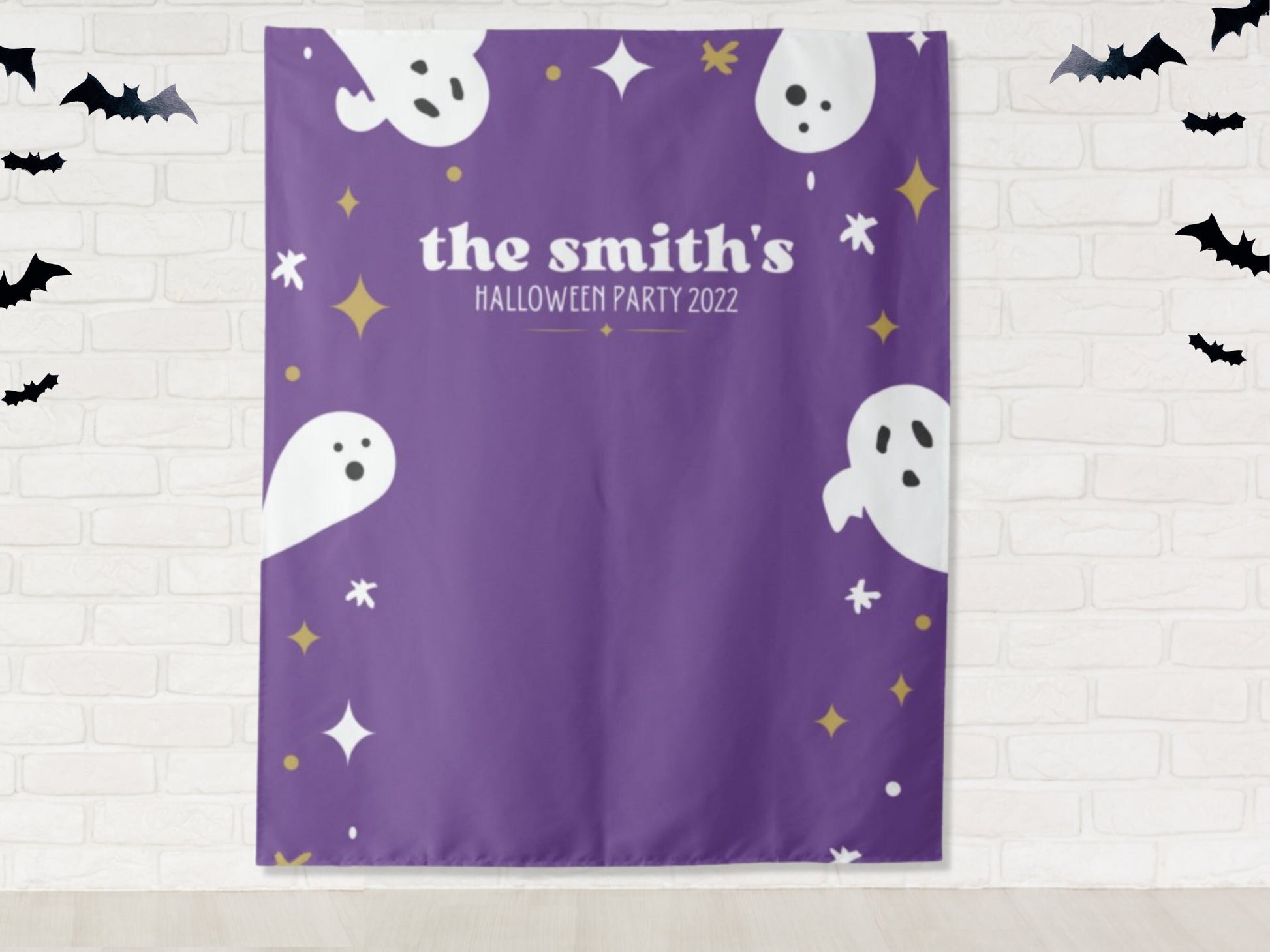 Custom Retro Ghost Halloween Party Backdrop | Happy Halloween | Welcome