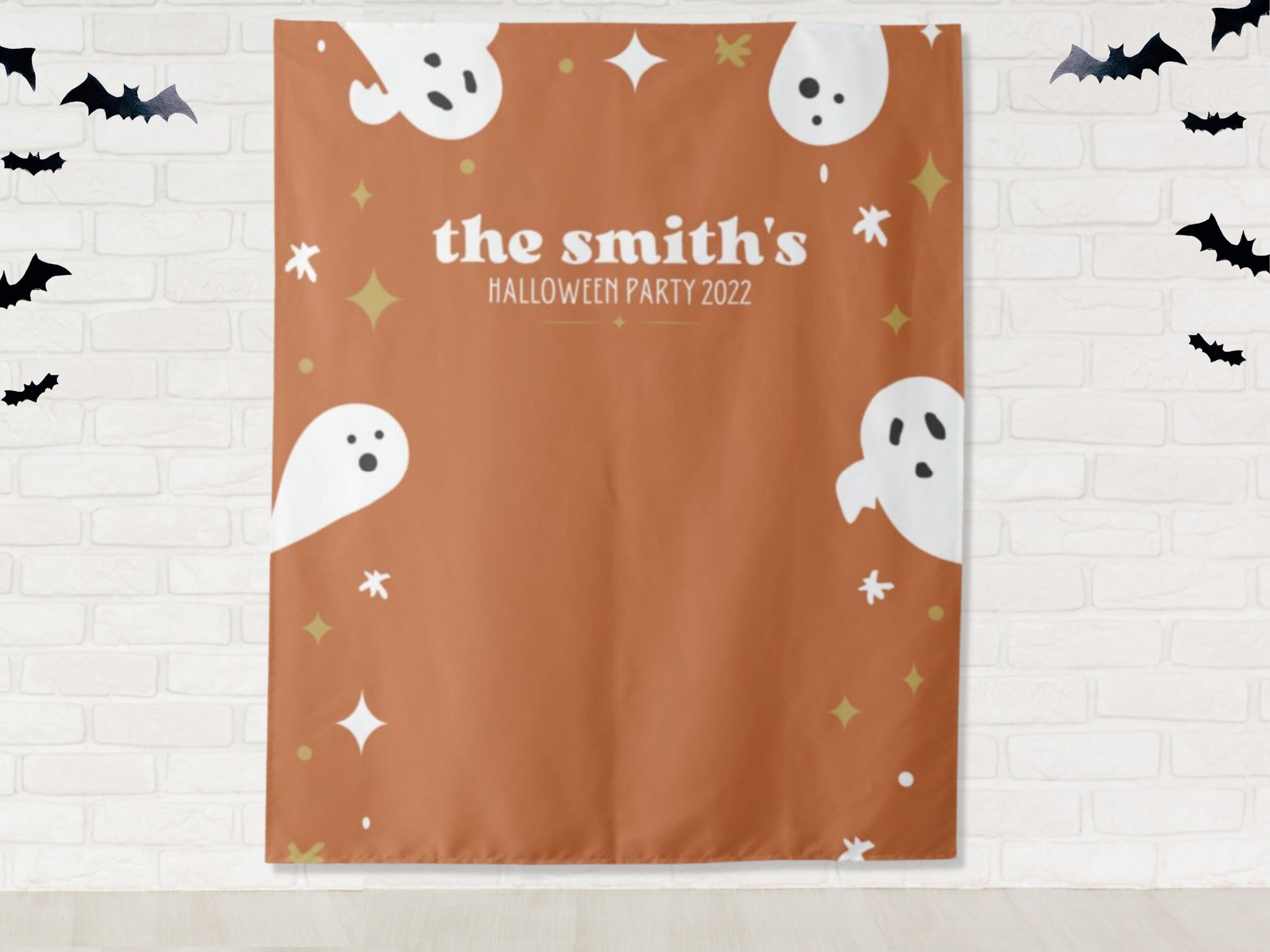 Custom Retro Ghost Halloween Party Backdrop | Happy Halloween | Welcome