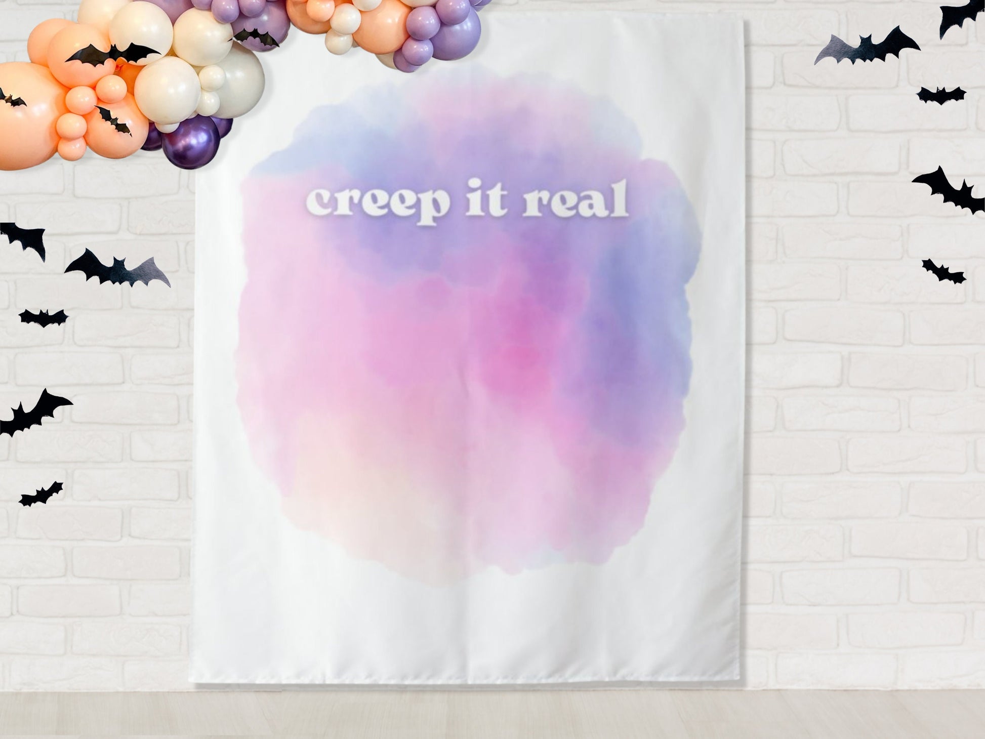 Custom Pastel Watercolor Halloween Party Backdrop | Here for the Boos | Creeping it Real | Treat Yo Self | Haunt It