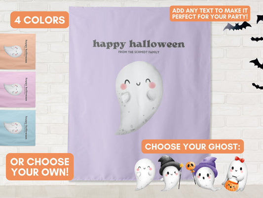 Custom Pastel Cute Ghost Kids' Halloween Party Backdrop | Personalized Halloween Photo Booth