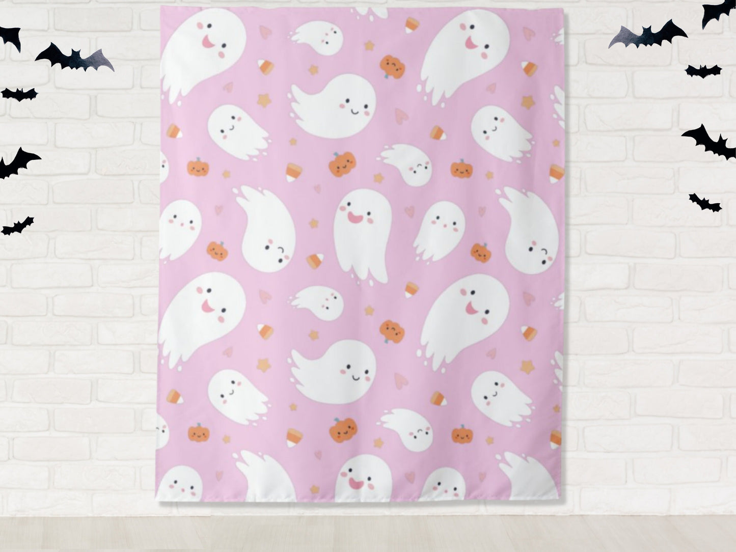 Cute Ghost and Pumpkin Pastel Kids' Halloween Party Backdrop | Customizable | Personalized Halloween Photo Booth