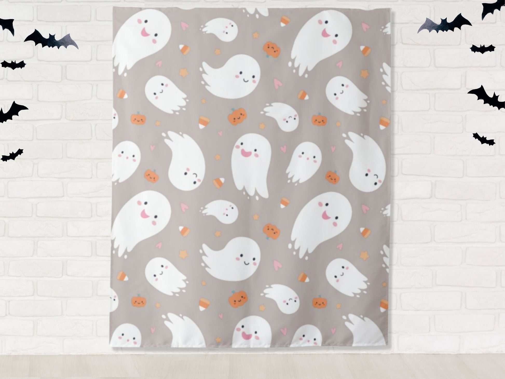 Cute Ghost and Pumpkin Pastel Kids' Halloween Party Backdrop | Customizable | Personalized Halloween Photo Booth