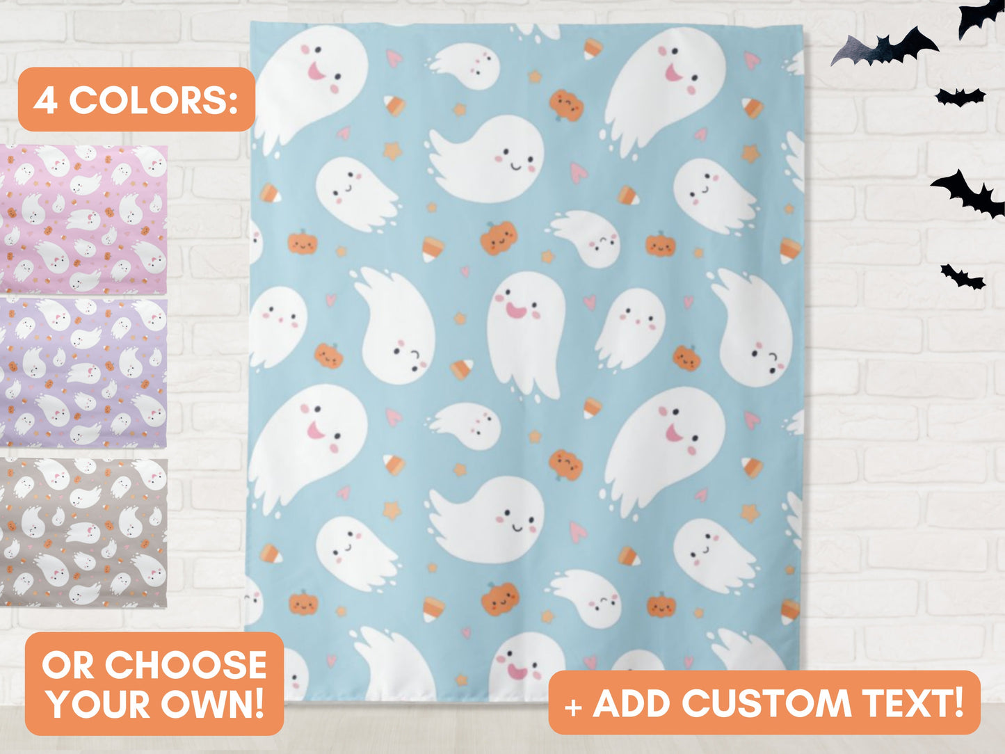 Cute Ghost and Pumpkin Pastel Kids' Halloween Party Backdrop | Customizable | Personalized Halloween Photo Booth