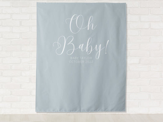 Oh Baby Personalized Baby Shower Backdrop | Boy or Girl Custom Party Welcome Sign and Backdrop Set