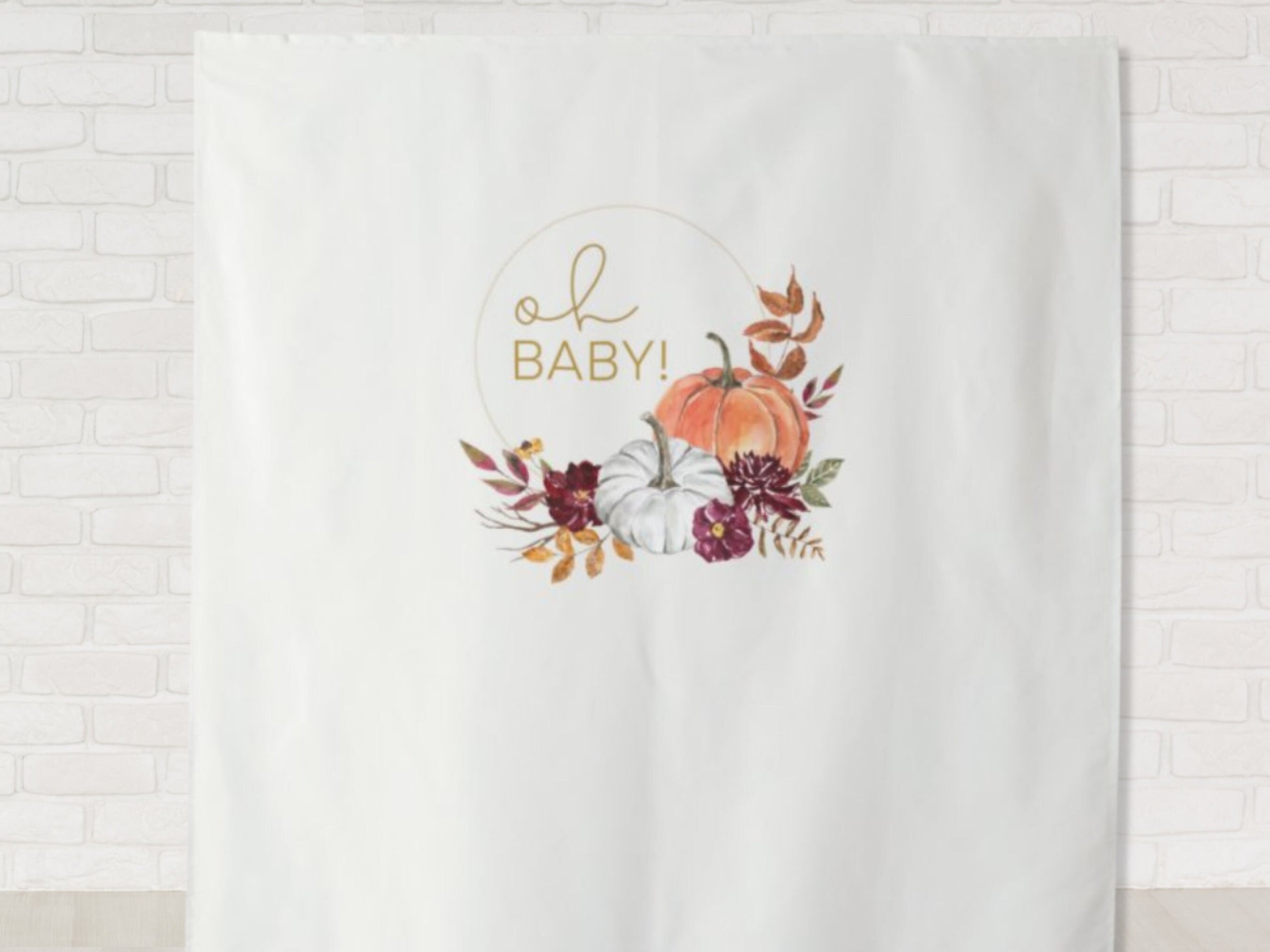 Fall Oh Baby Personalized Baby Shower Backdrop | Custom Autumn Pumpkin Baby Shower or Gender Reveal Backdrop