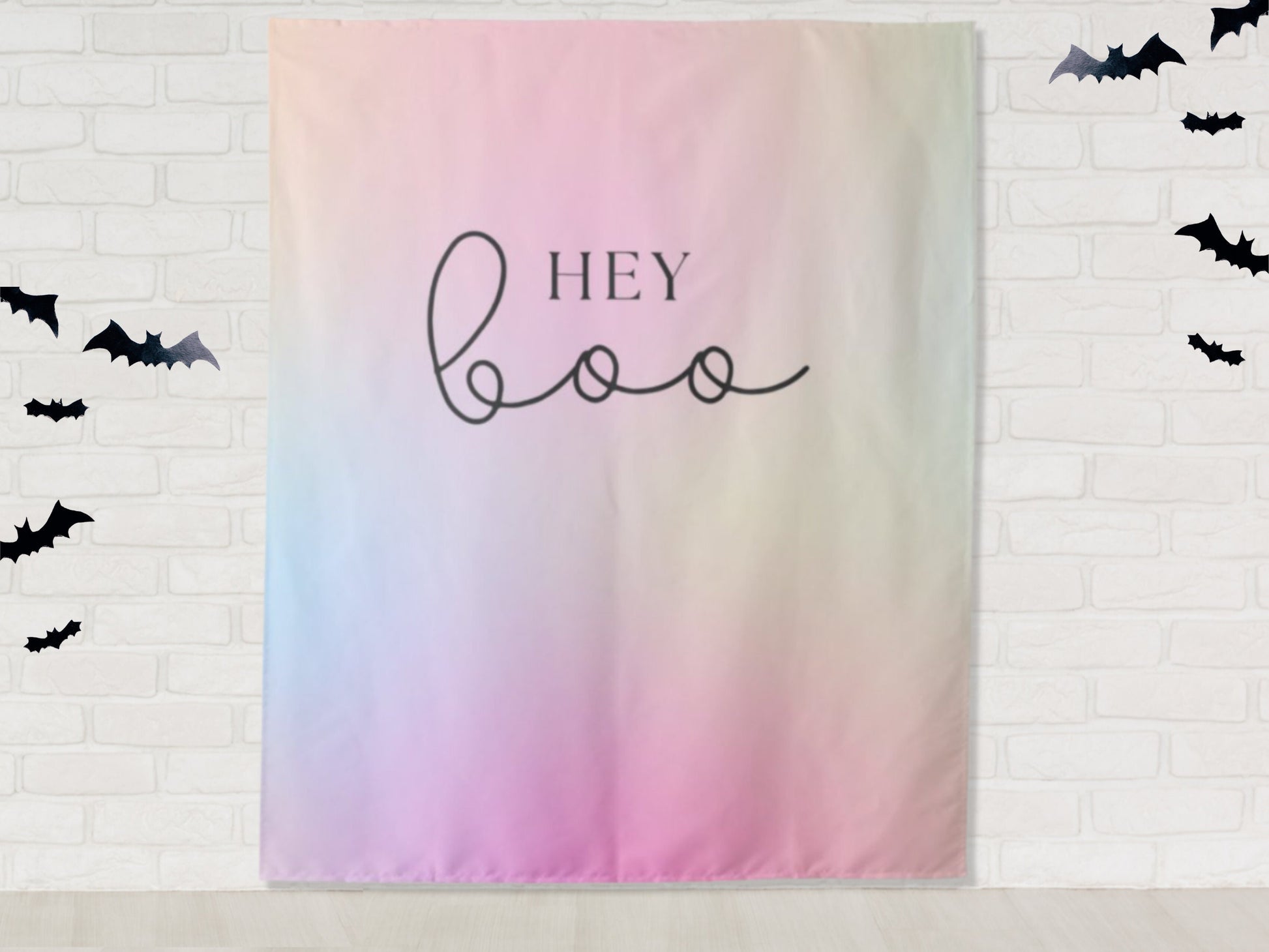 Iridescent Pastel Hey Boo Halloween Party Backdrop | Customizable | Personalized Halloween Photo Booth