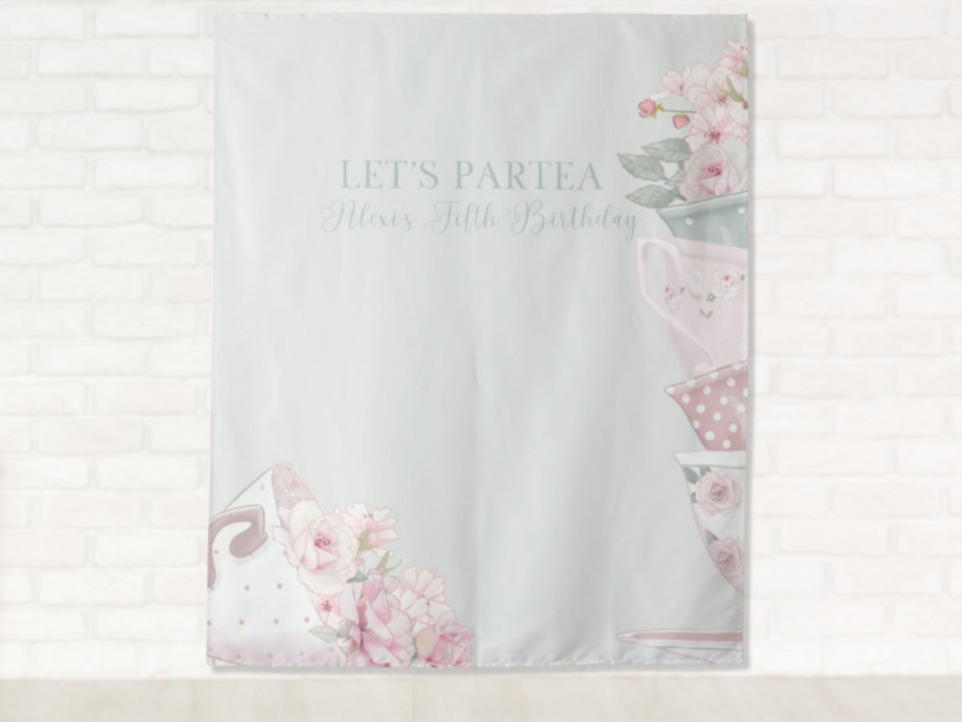 Tea Cup Let's Partea Custom Tea Party Birthday Backdrop | Customizable | Personalized Photo Booth