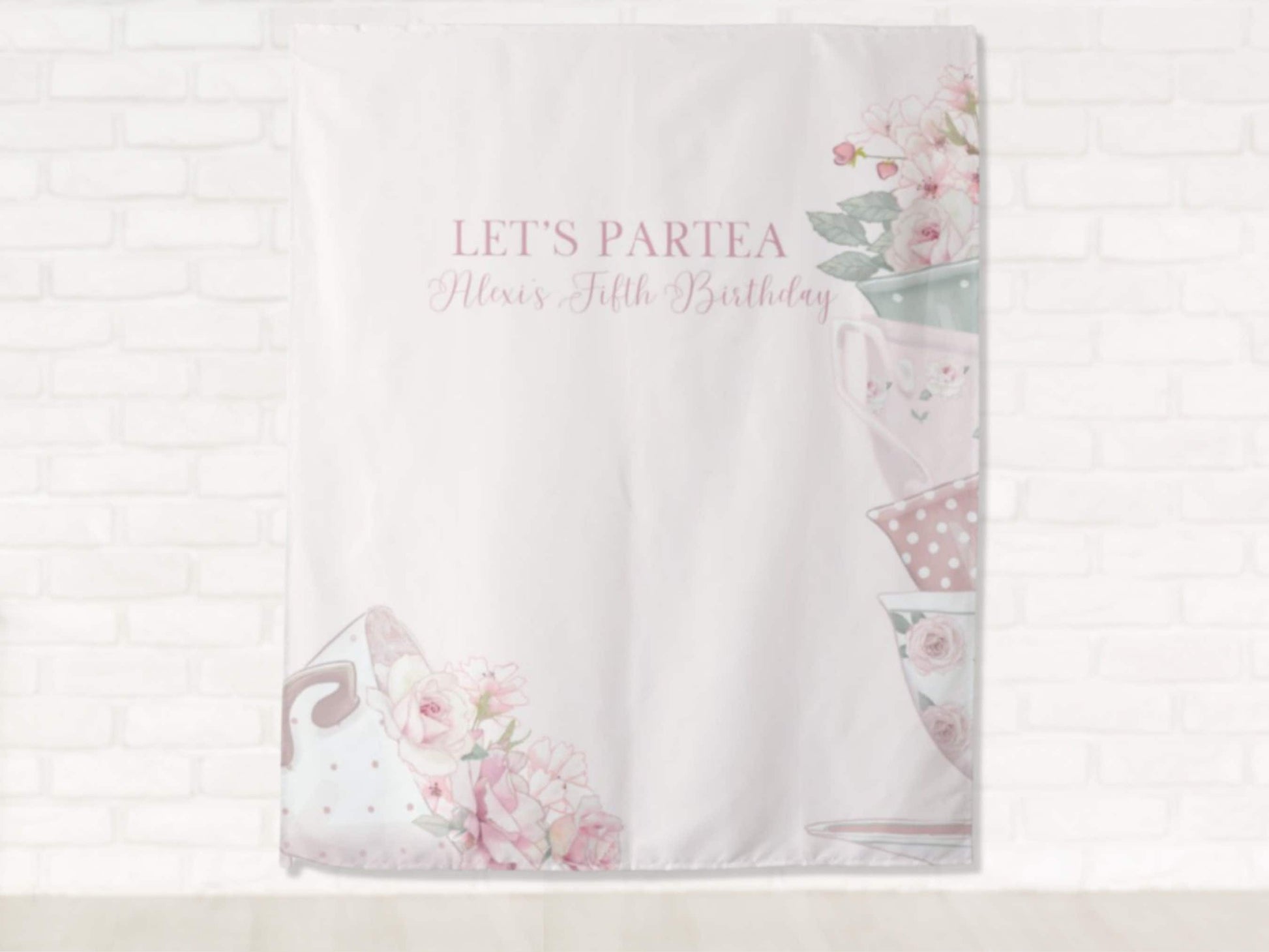 Tea Cup Let's Partea Custom Tea Party Birthday Backdrop | Customizable | Personalized Photo Booth