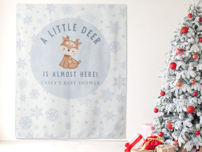 A Little Deer Is Almost Here Custom Baby Shower Backdrop | Winter Woodland Theme Baby Shower Décor