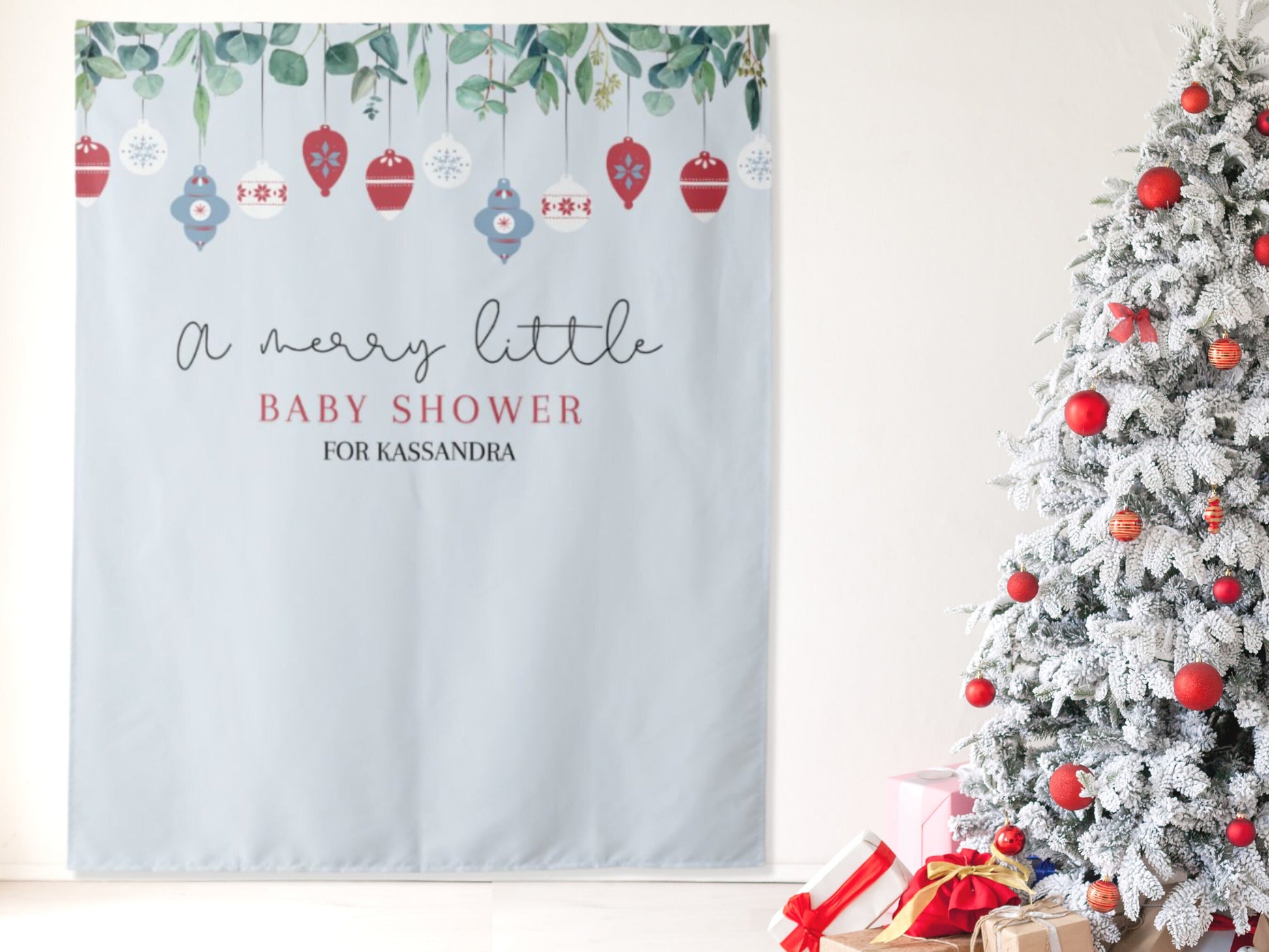 A Merry Little Baby Shower Custom Baby Shower Backdrop | Holiday Ornament Baby Shower Décor