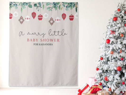 A Merry Little Baby Shower Custom Baby Shower Backdrop | Holiday Ornament Baby Shower Décor