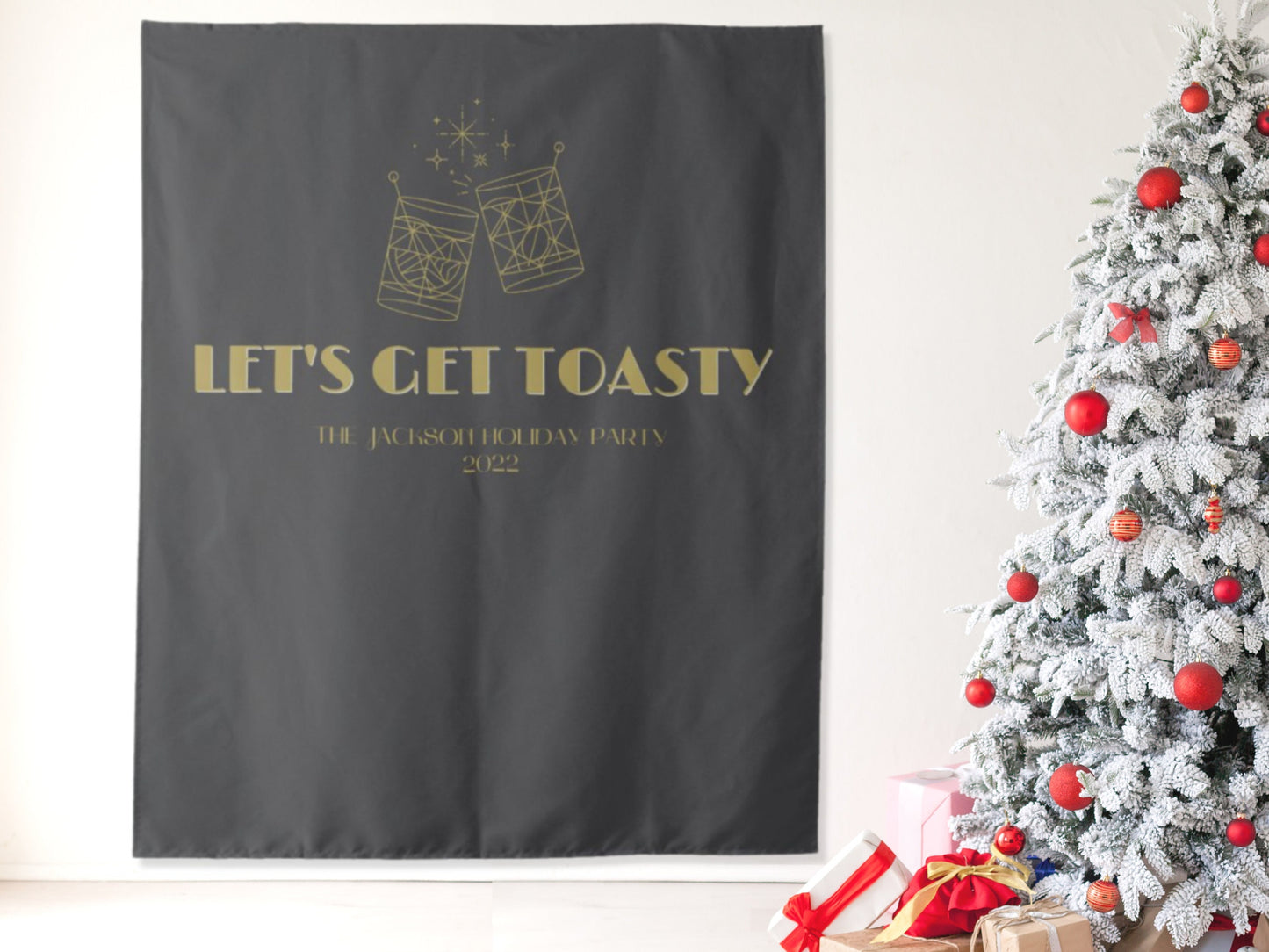 Let's Get Toasty Holiday Party Backdrop | Christmas Cocktail Party Décor