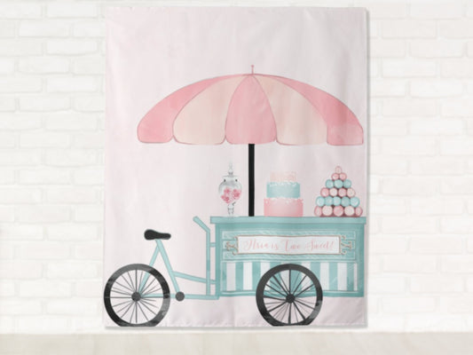 Bike Cart Sweet Shop Custom Birthday Backdrop | Personalized Party Photo Booth