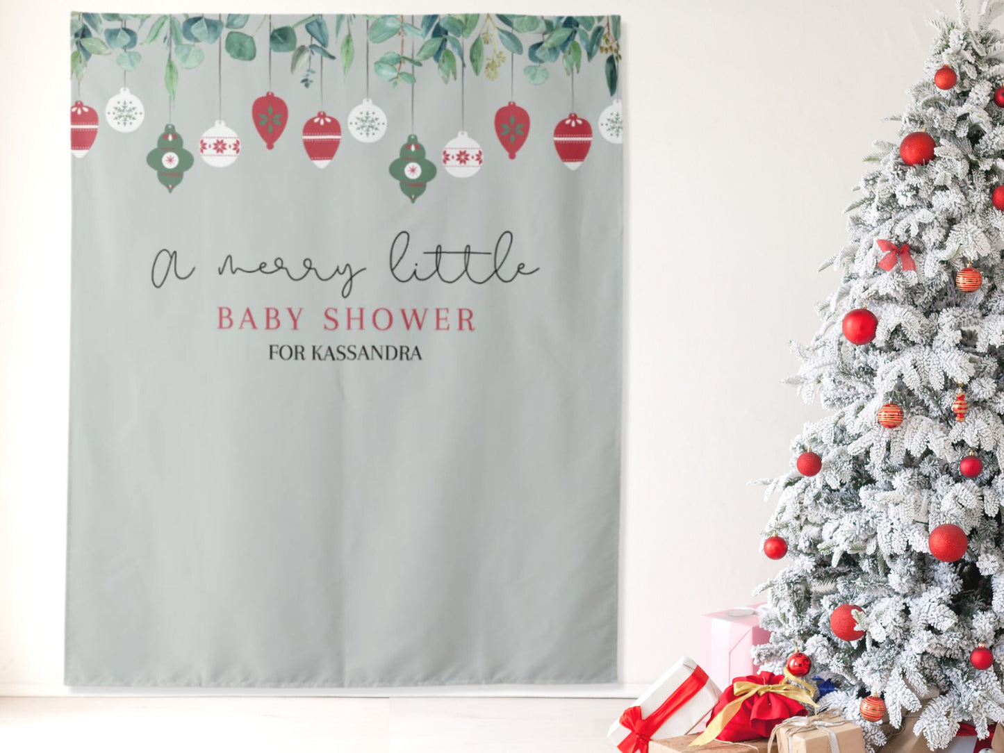 A Merry Little Baby Shower Custom Baby Shower Backdrop | Holiday Ornament Baby Shower Décor