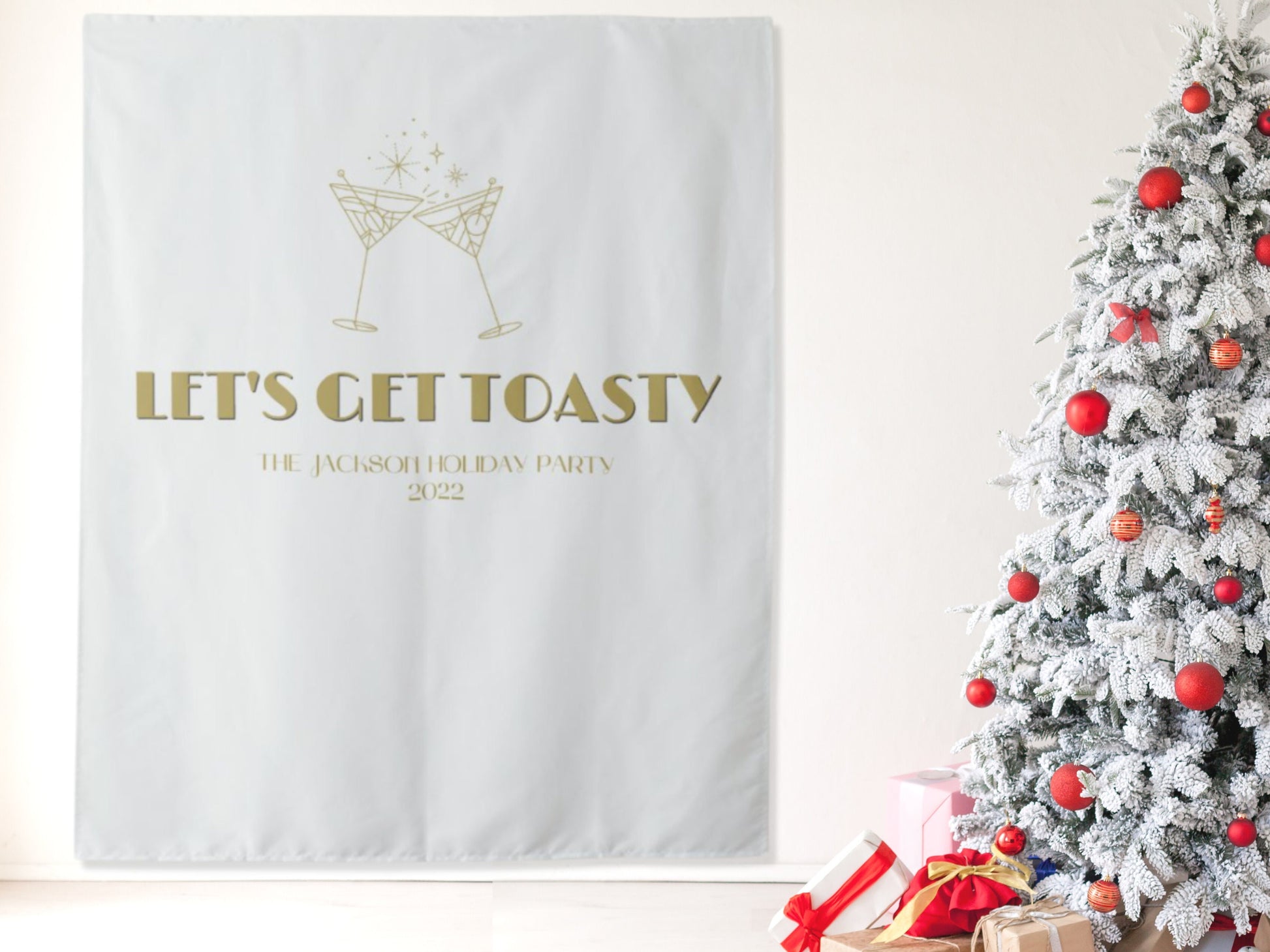 Let's Get Toasty Holiday Party Backdrop | Christmas Cocktail Party Décor