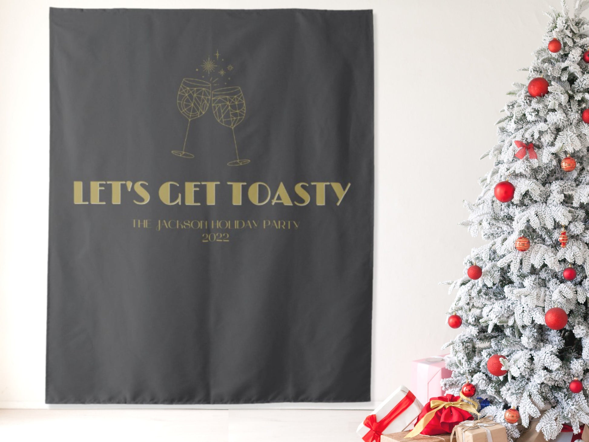 Let's Get Toasty Holiday Party Backdrop | Christmas Cocktail Party Décor