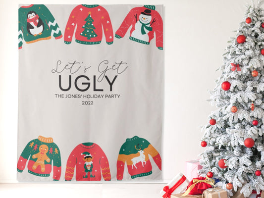 Let's Get Ugly Holiday Party Backdrop | Ugly Sweater Christmas Party Décor