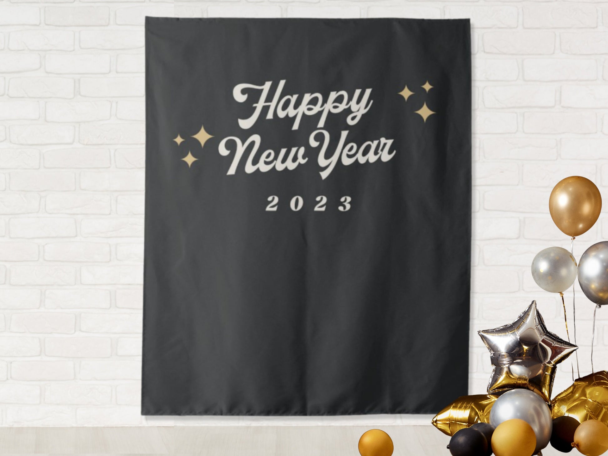 2023 Retro New Year's Party Backdrop | Gold Disco NYE Party Décor