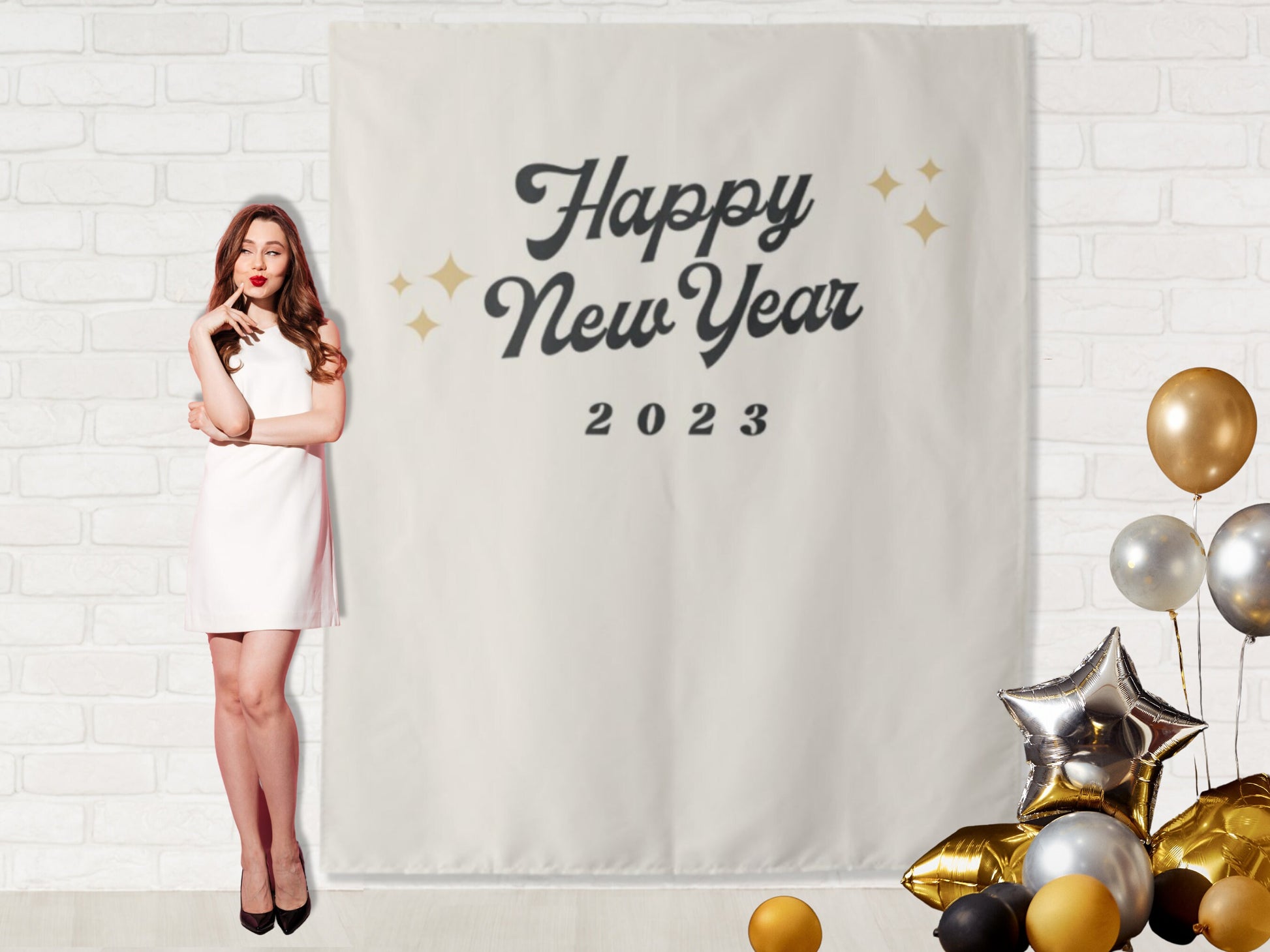 2023 Retro New Year's Party Backdrop | Gold Disco NYE Party Décor