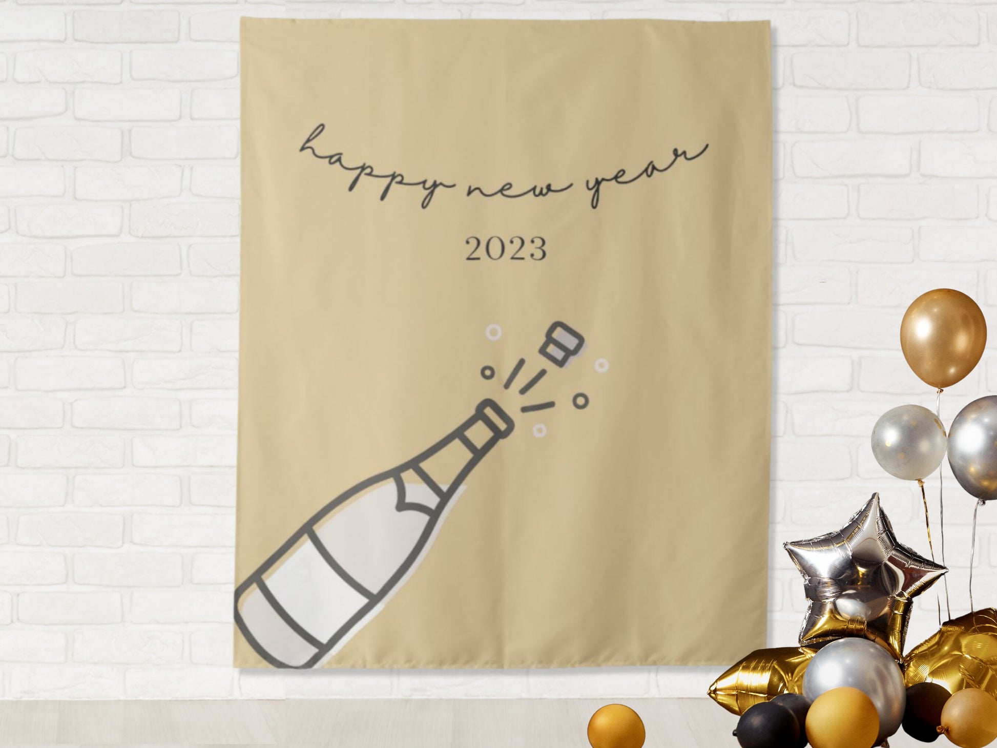 2023 Pop the Bubbly New Year's Party Backdrop | Happy New Year NYE Party Décor