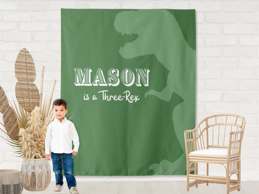 Dinosaur Party Personalized Birthday Party Backdrop | Three-Rex Dinosaur Custom Party Backdrop