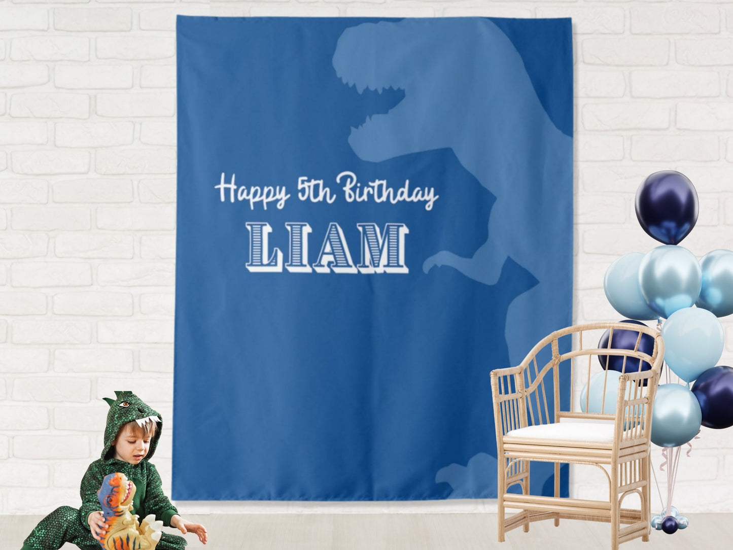 Dinosaur Party Personalized Birthday Party Backdrop | Three-Rex Dinosaur Custom Party Backdrop