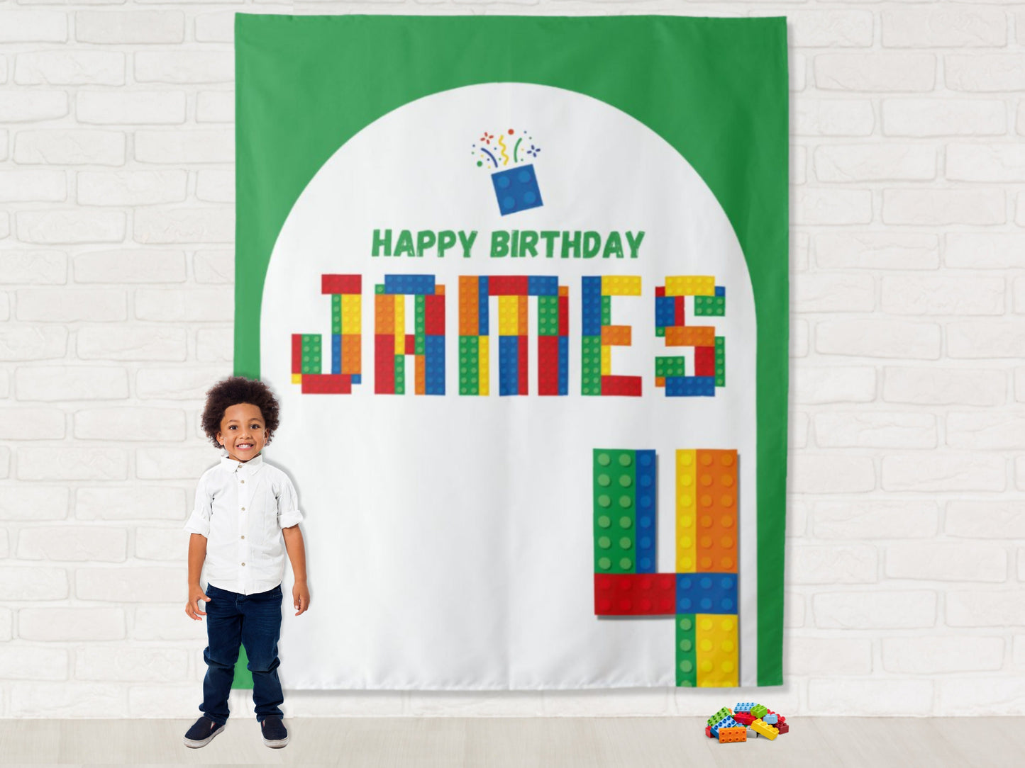 Building Brick Custom Birthday Backdrop | Personalized Lego-Inspired Photo Booth