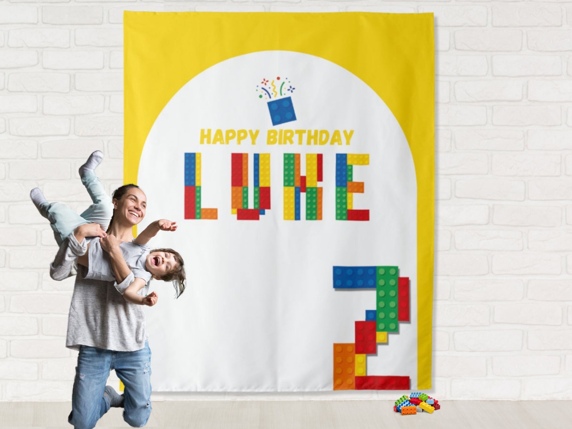 Building Brick Custom Birthday Backdrop | Personalized Lego-Inspired Photo Booth