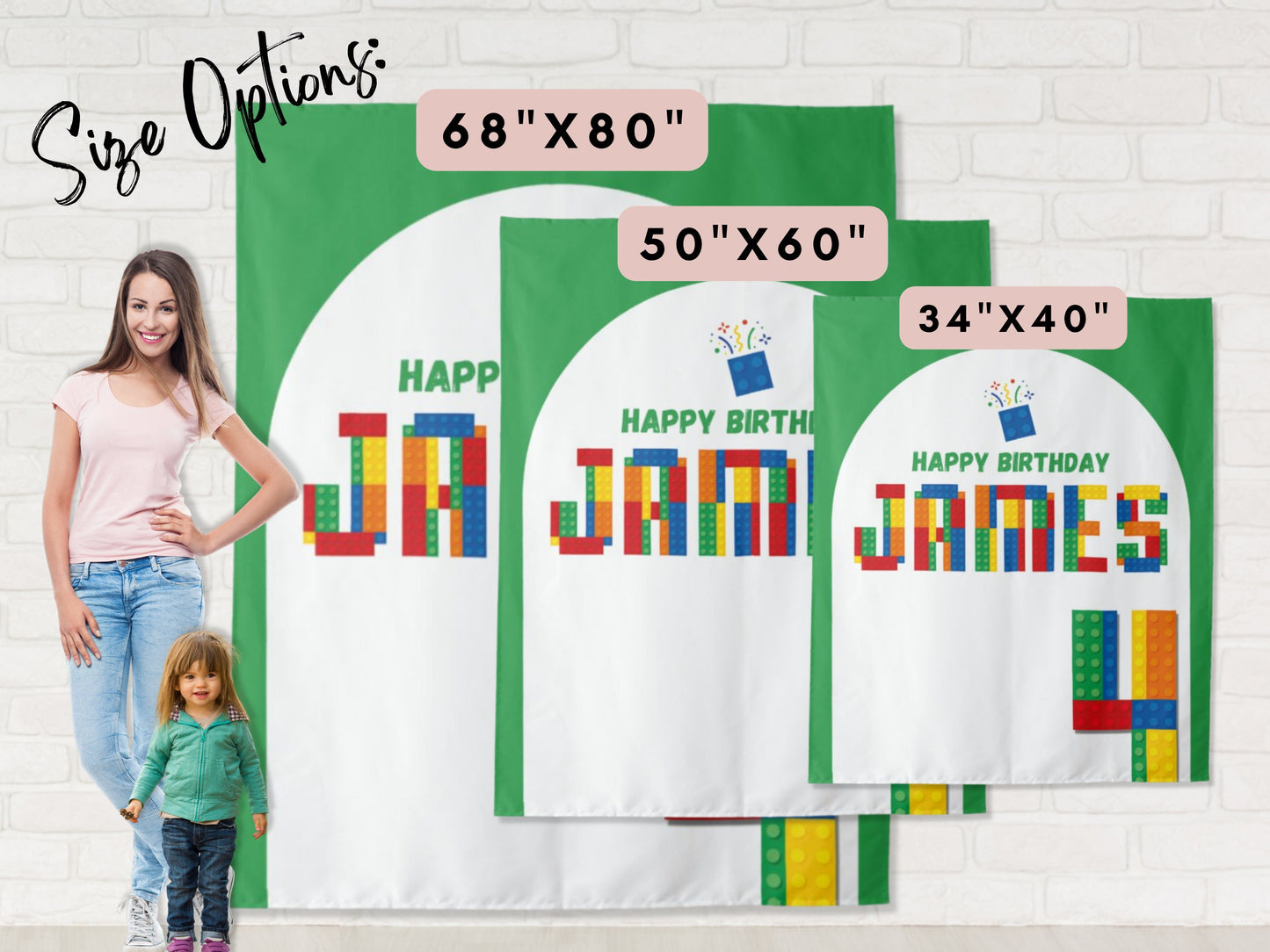 Building Brick Custom Birthday Backdrop | Personalized Lego-Inspired Photo Booth