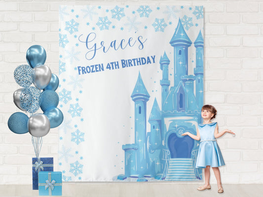 Frozen Inspired Ice Castle Custom Birthday Party Backdrop | Princess Elsa Winter Theme Birthday Décor