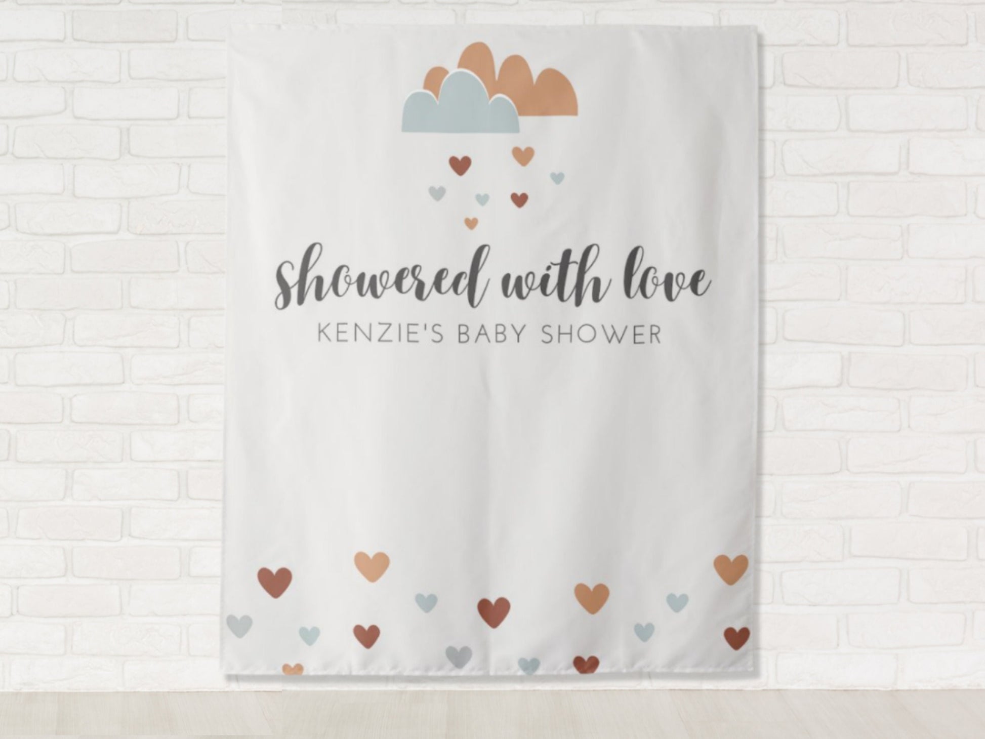 Boho Showered With Love Custom Baby Shower or Bridal Shower Backdrop | Personalized Valentine's Day Photo Booth