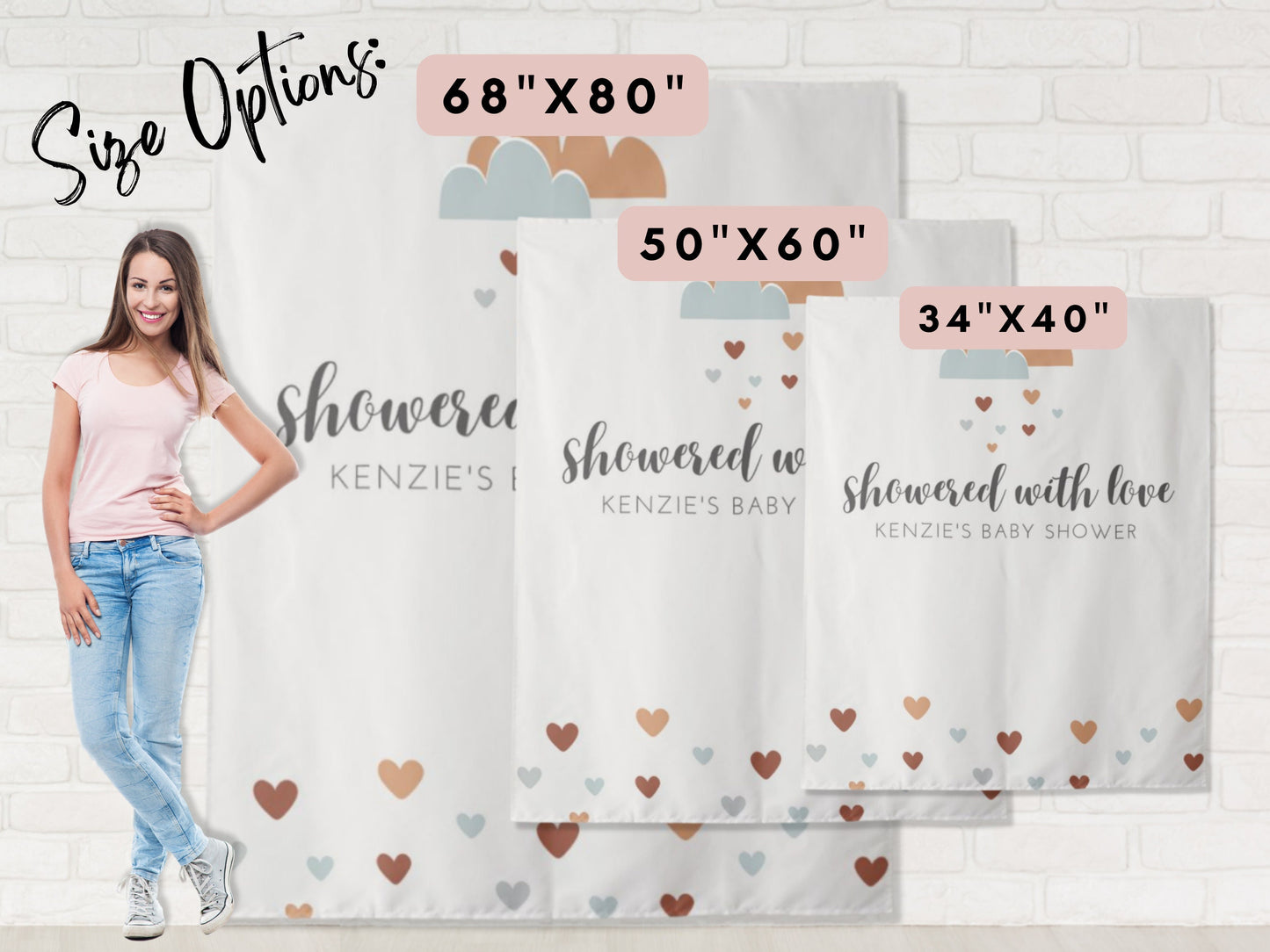 Boho Showered With Love Custom Baby Shower or Bridal Shower Backdrop | Personalized Valentine's Day Photo Booth