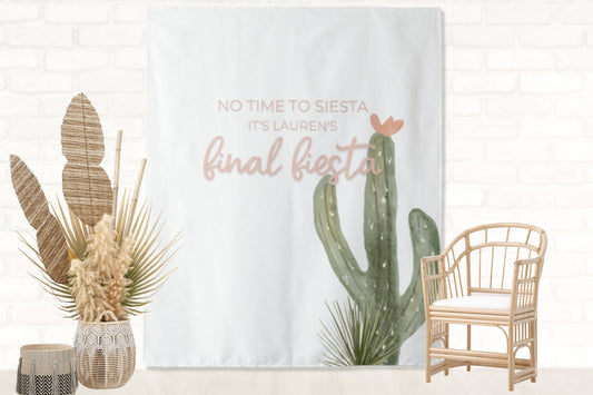 Final Fiesta Bachelorette Party Personalized Backdrop and Welcome Sign Set | No Time To Siesta Custom Cactus Bach Party Décor