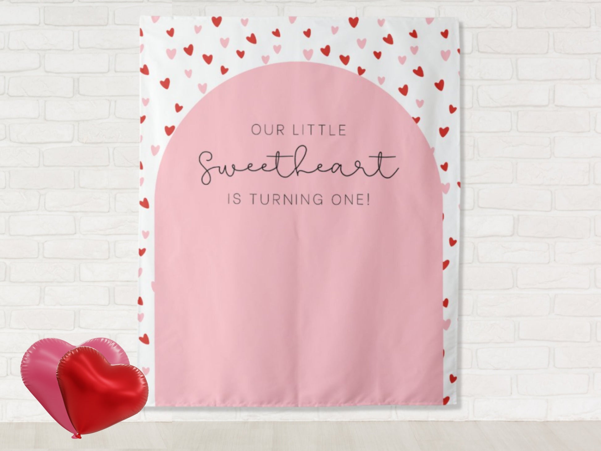 Our Little Sweetheart Arch and Hearts Custom Birthday Backdrop | Personalized Valentine's Day Photo Booth