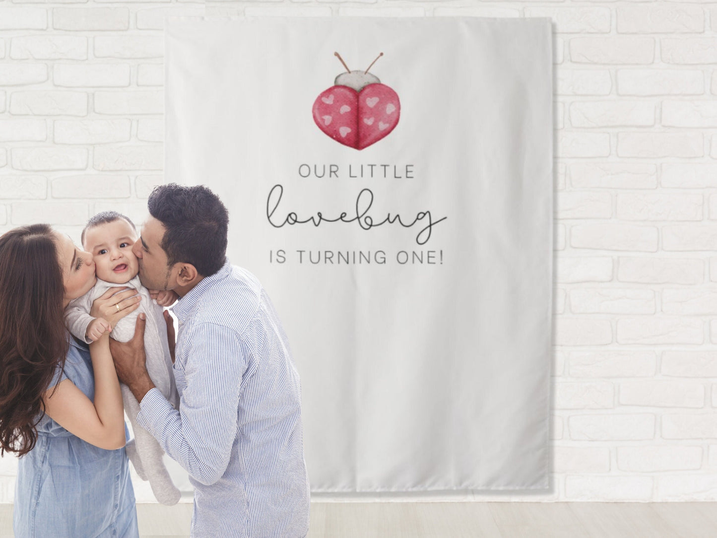 Our Little Lovebug Custom Birthday Backdrop | Personalized Valentine's Day Photo Booth