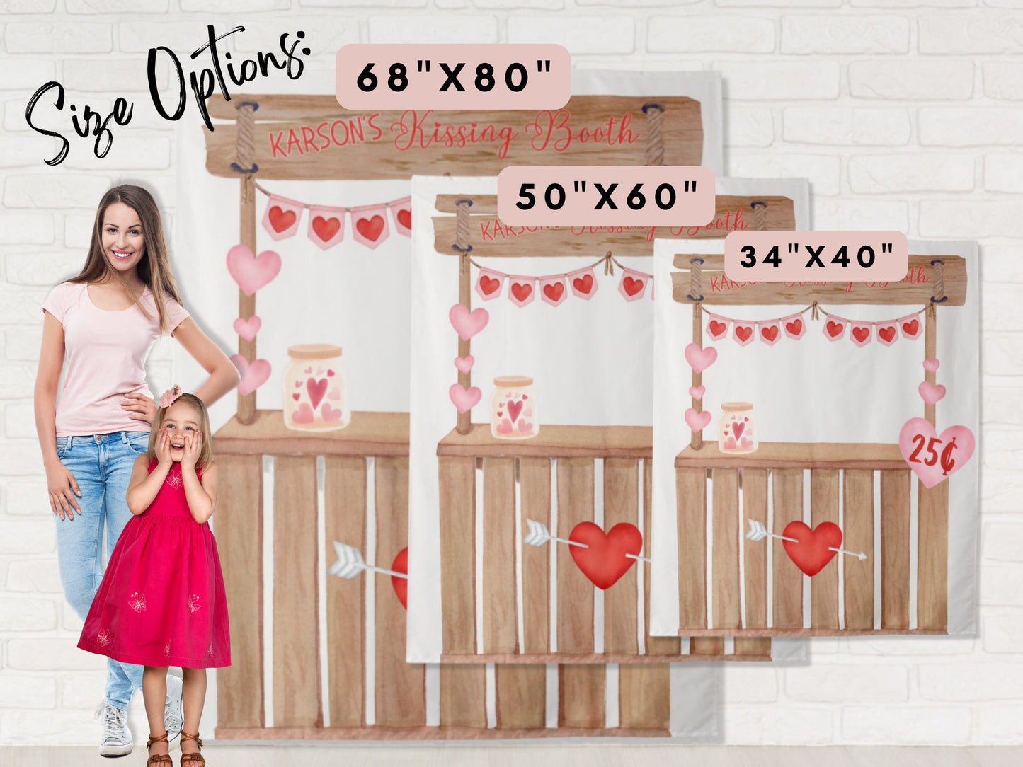 Valentine's Kissing Booth Custom Birthday Backdrop | Personalized Valentine's Party Day Photo Booth