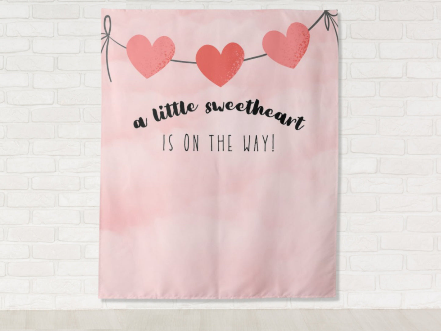 A Little Sweetheart Is On The Way Heart Garland Custom Birthday Backdrop | Personalized Valentine's Day Photo Booth