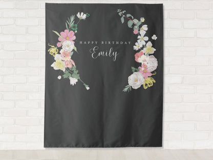 Spring Floral Wreath Custom Shower Backdrop | Personalized Engagement Party, Bridal Shower or Baby Shower Photo Booth