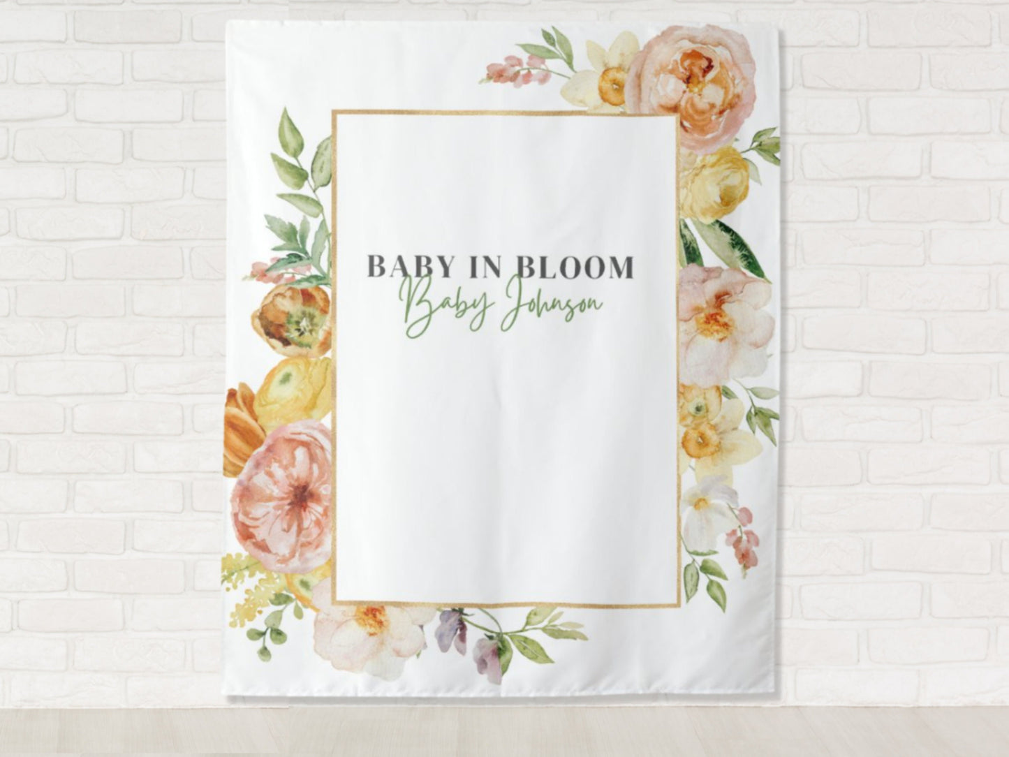 Floral Frame Custom Text Shower or Party Backdrop | Personalized Spring and Summer Floral Baby Shower, Bridal Shower, Birthday Photo Booth