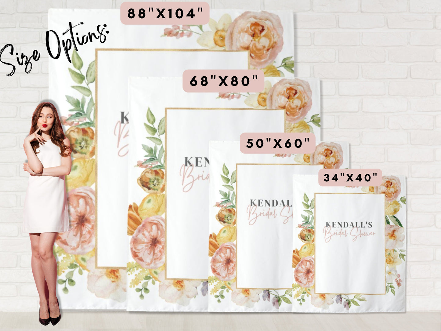 Floral Frame Custom Text Shower or Party Backdrop | Personalized Spring and Summer Floral Baby Shower, Bridal Shower, Birthday Photo Booth