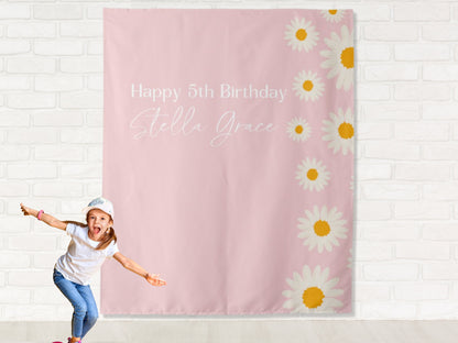 Retro Daisy Edge Custom Text Backdrop | Personalized Groovy Wild One Birthday, Baby Shower Bachelorette or Bridal Shower Photo Booth