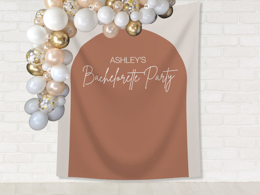Arch Personalized Party Backdrop | Customizable Banner and Welcome Sign Set for Retro Boho Bachelorette, Baby Shower and Birthday Parties