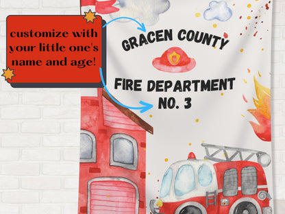 Custom Fire Station Birthday Backdrop | Personalized Fire Truck Banner