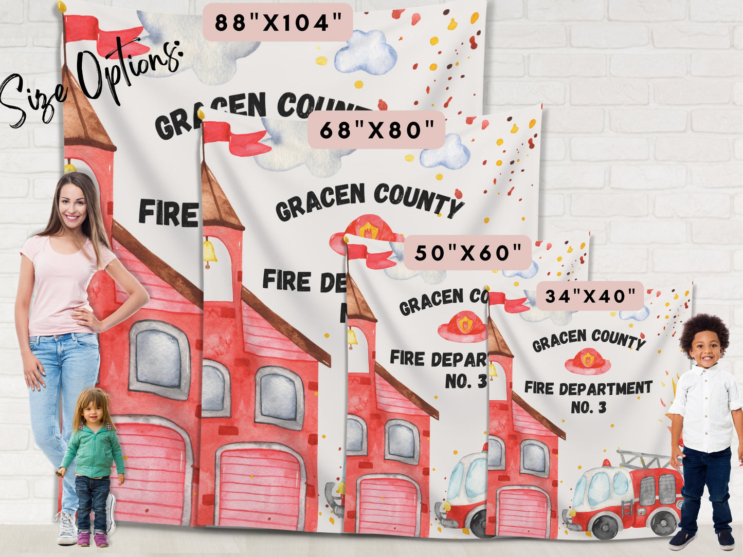 Custom Fire Station Birthday Backdrop | Personalized Fire Truck Banner