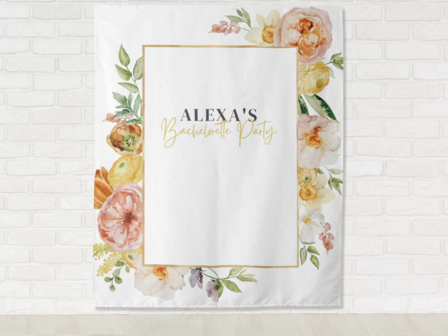 Floral Frame Custom Text Shower or Party Backdrop | Personalized Spring and Summer Floral Baby Shower, Bridal Shower, Birthday Photo Booth