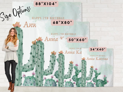 Desert Cactus Custom Text Shower or Party Backdrop | Personalized Boho Baby Shower, Bridal Shower, Bachelorette or Birthday Photo Booth