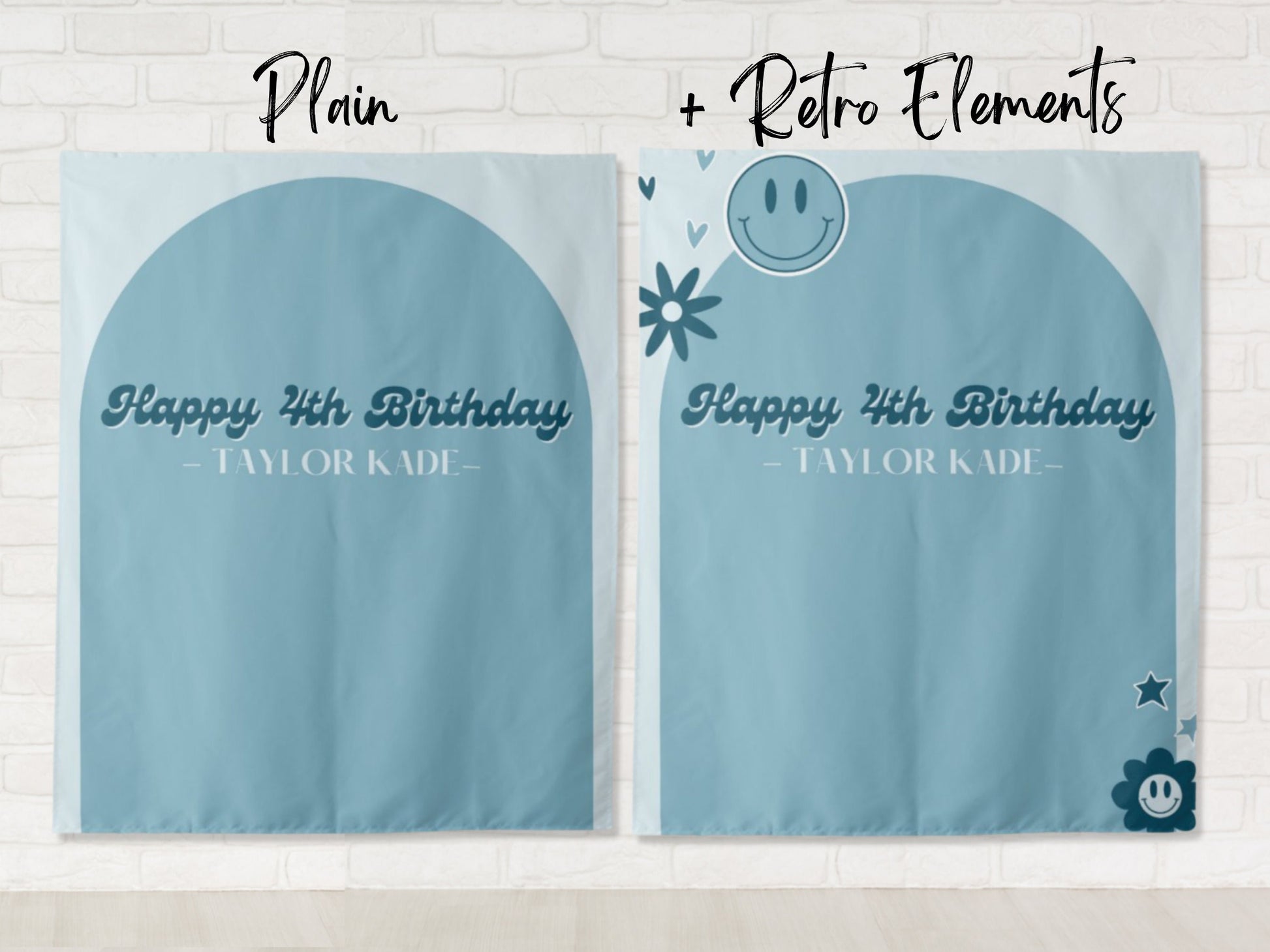 Retro Arch Custom Text Shower or Party Backdrop | Personalized Smiley Baby Shower, Bridal Shower, Birthday, Classroom Photo Booth