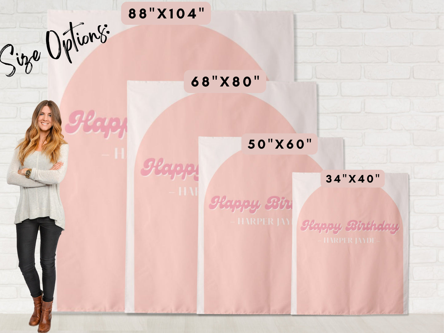 Retro Arch Custom Text Shower or Party Backdrop | Personalized Smiley Baby Shower, Bridal Shower, Birthday, Classroom Photo Booth